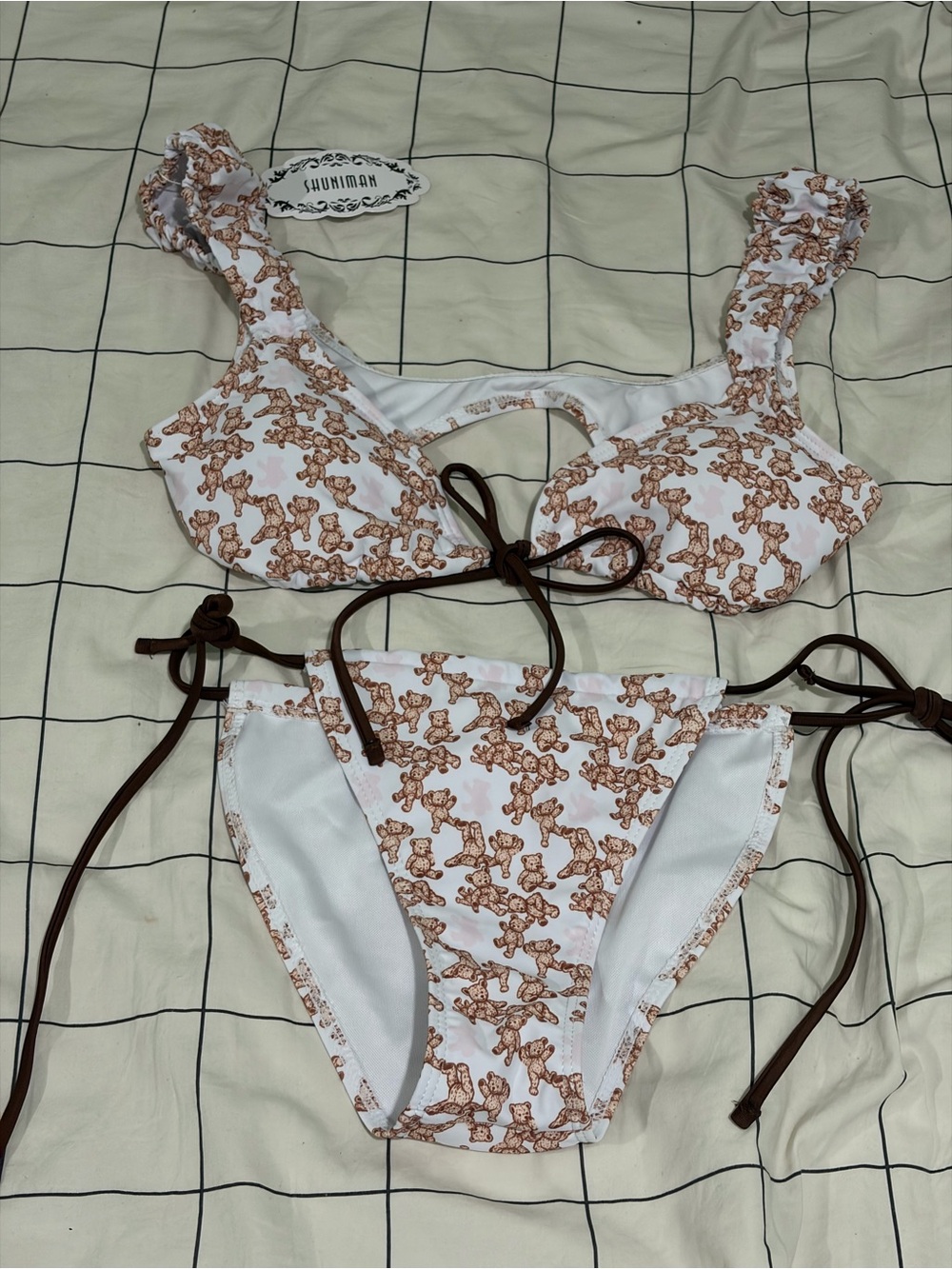 cute teddy bear bikini set with skirt